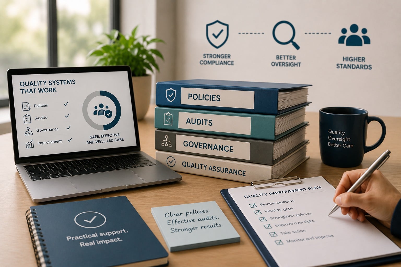 Professional quality audits and policy review for care providers, helping strengthen governance, improve compliance, review quality assurance systems and support safe, well-led care services.
